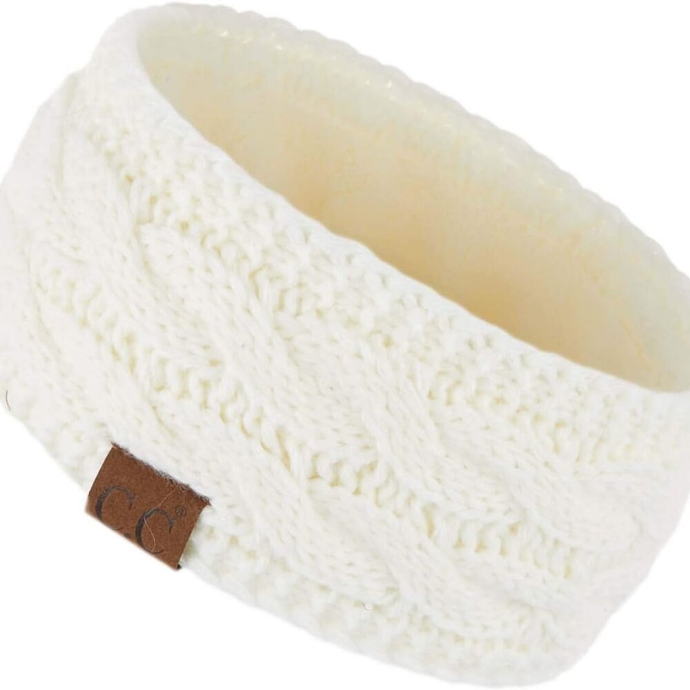 Winter Fuzzy Fleece Lined Thick Knitted Diagonal Stripes Criss-Cross Pattern Hea